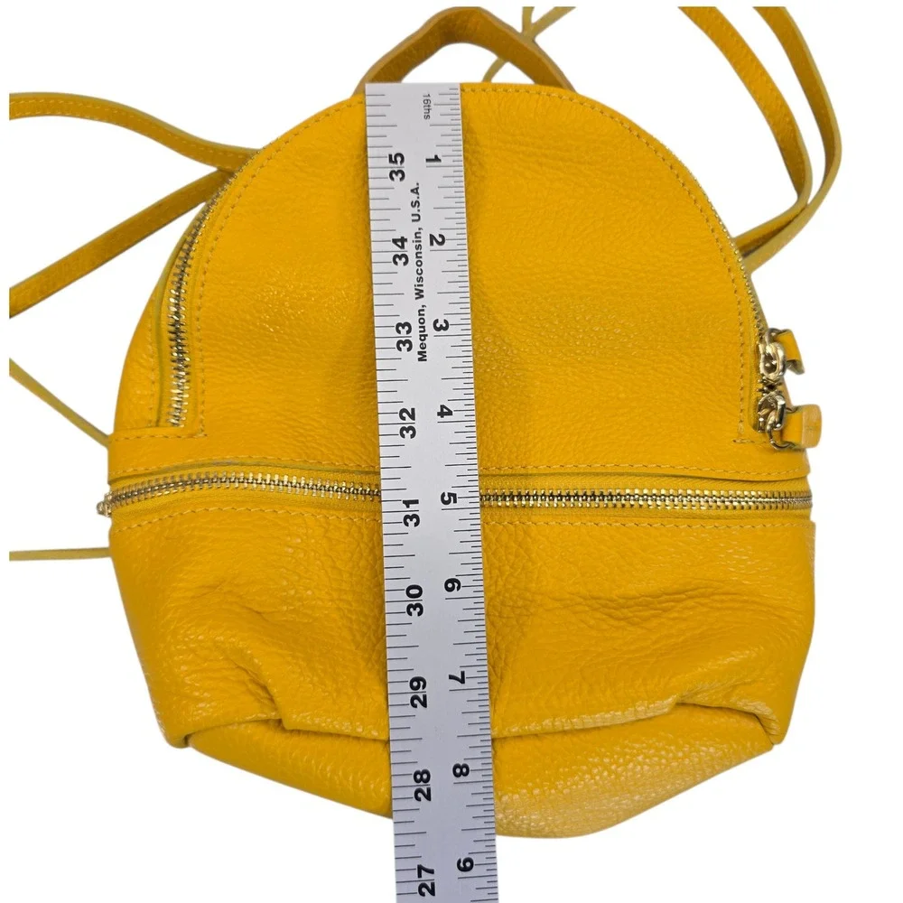 Vera Pelle Yellow Pebbled Leather Convertible Mini Backpack Crossbody Made Italy